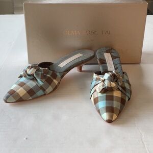 Olivia Rose Tal Cannes Gingham Silk in brown & blue size 8